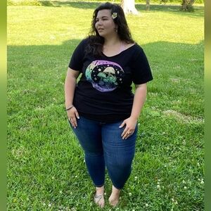 Black & Rainbow Moon & Stars Mushroom Graphic T-Shirt